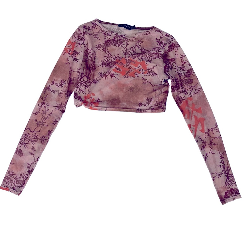 PrettyLittleThing Asian inspired sheer crop top size 4